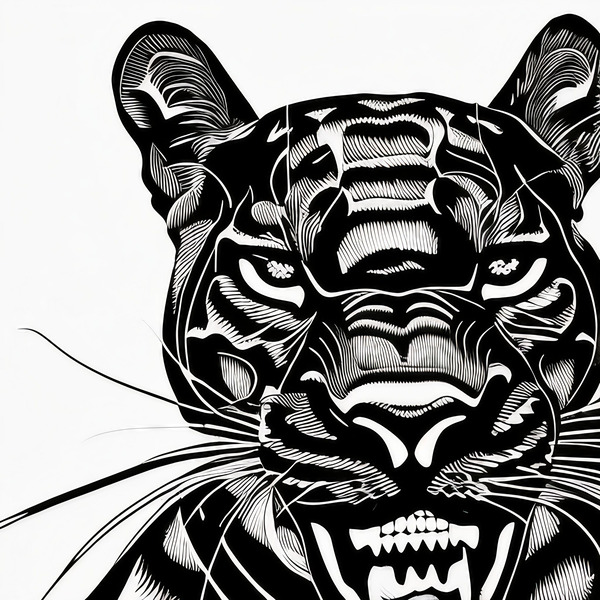 Determined. Jaguar. Line Art. Print