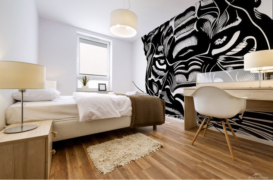 Determined. Jaguar. Line Art. Mural print