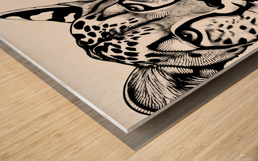 Alert. Line Art. Wood print